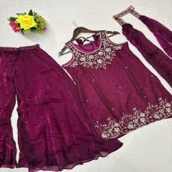 Festive Embroidered Kurti Palazzo Set with Dupatta